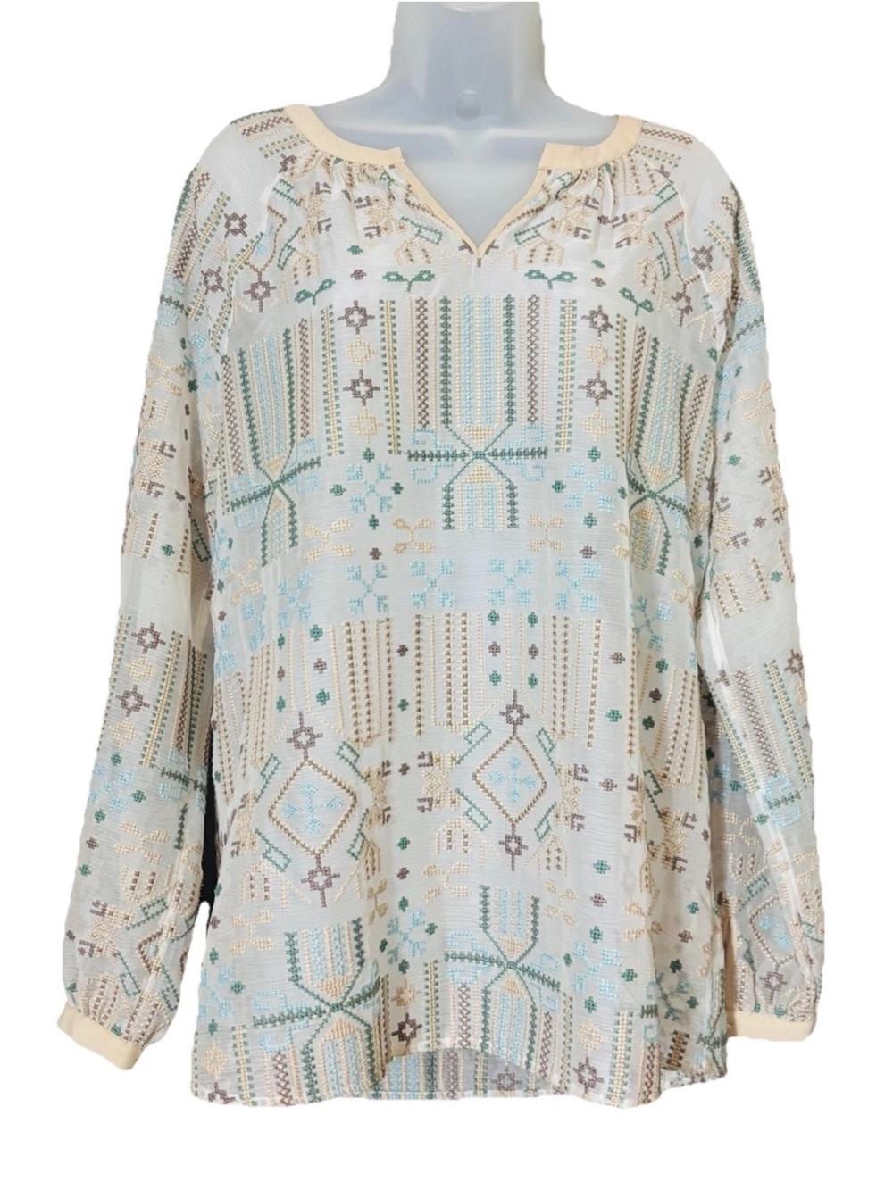 Soft Surroundings Womens Size M Top Sanibella Embroidered Semi Sheer *NO CAMI